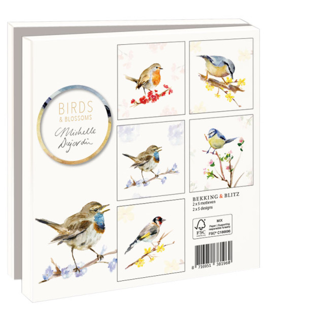 Kaartenmapje met env, vierkant: Birds & Blossoms, Michelle Dujardin